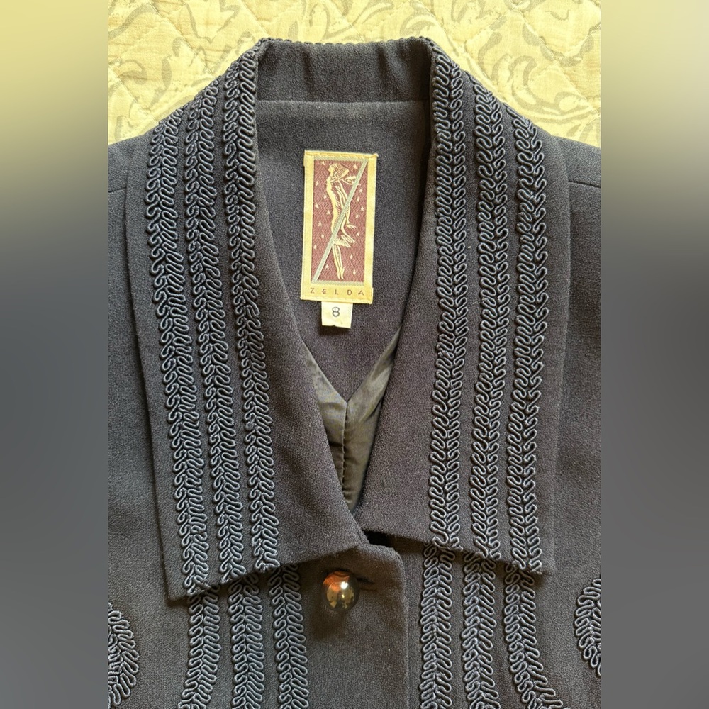 Zelda ~ Vintage Blue/Black Embroidered Soutache Embellished Jacket Blazer - Picture 5 of 10